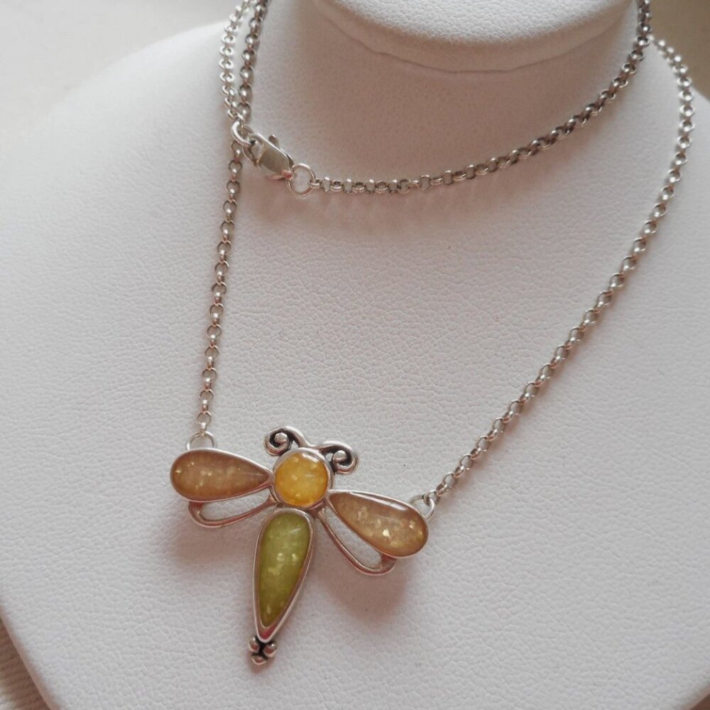 Vtg Carolyn Pollack Relios 925 Sterling Silver Dragonfly Necklace 6.12g